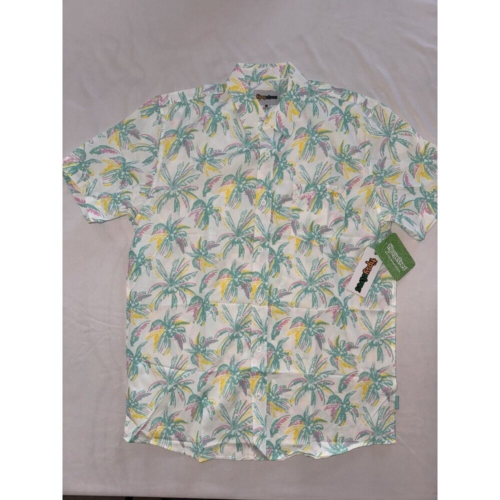 NWT Tipsy Elves Men's Shirt XL Tropical Summer Hawaiian Blue Pink White Palm NEW